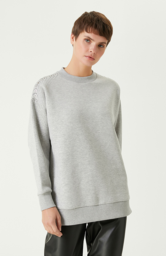 Gri Melanj Kuşgözü Detaylı  SweaTshirt