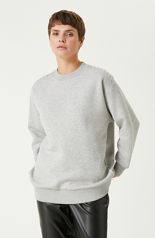 Gri Melanj Kuşgözü Detaylı  SweaTshirt