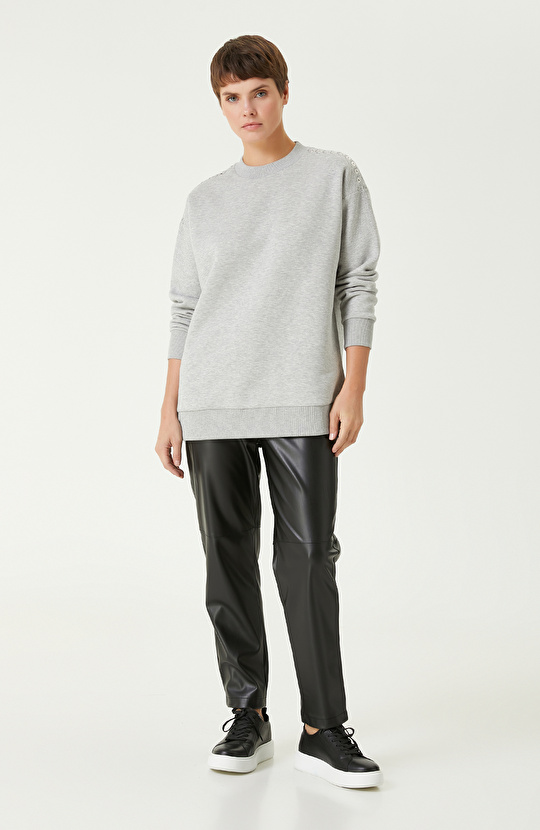 Gri Melanj Kuşgözü Detaylı  SweaTshirt