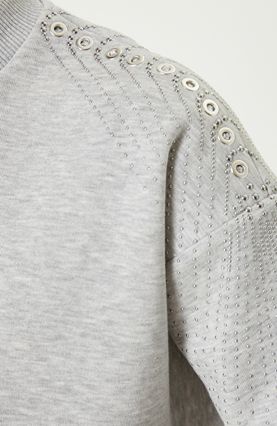Gri Melanj Kuşgözü Detaylı  SweaTshirt