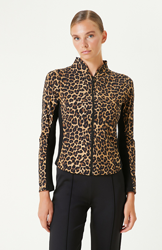 Camel Siyah N-Tech Leopar Detaylı SweaTshirt