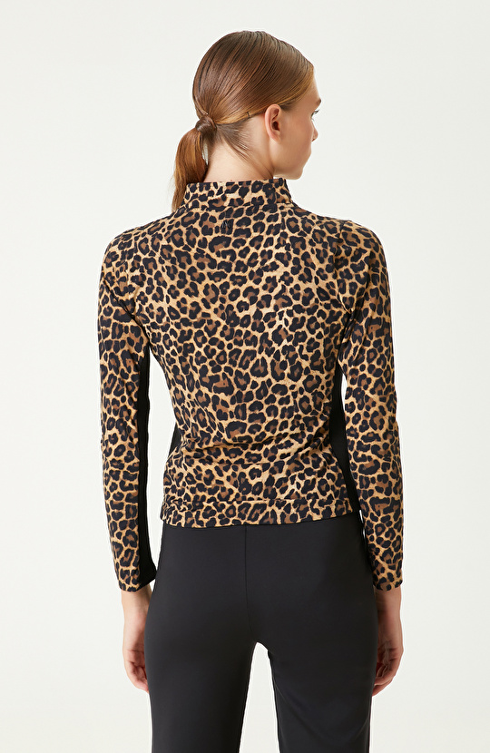 Camel Siyah N-Tech Leopar Detaylı SweaTshirt