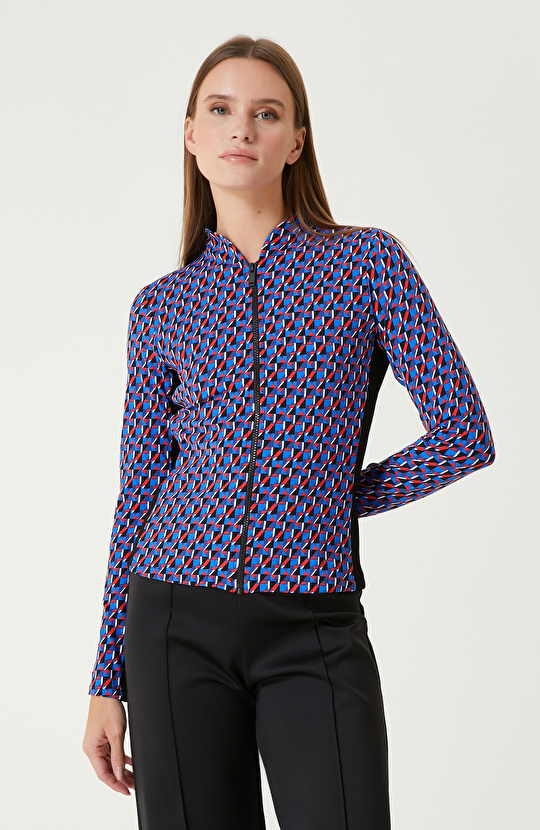 Mavi Kırmızı Beyaz N-Tech Desenli SweaTshirt