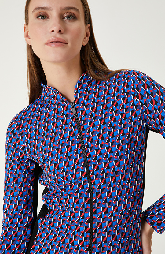 Mavi Kırmızı Beyaz N-Tech Desenli SweaTshirt