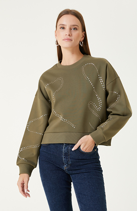 Haki Taş Baskılı SweaTshirt