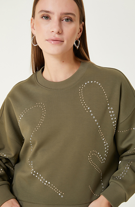 Haki Taş Baskılı SweaTshirt