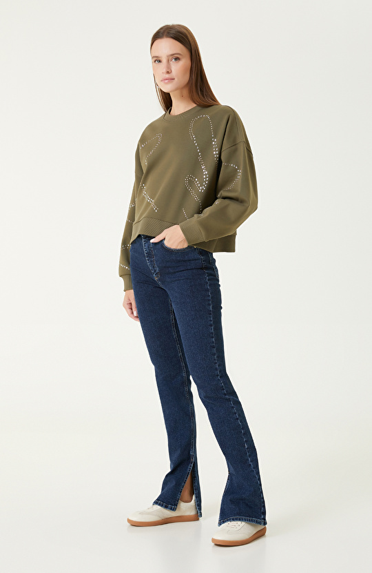 Haki Taş Baskılı SweaTshirt