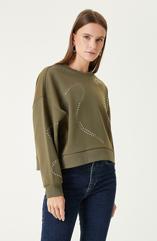 Haki Taş Baskılı SweaTshirt