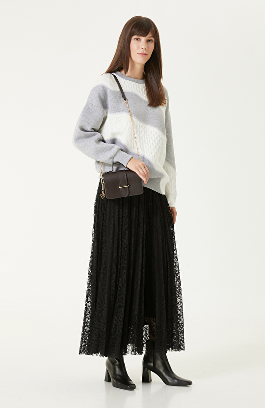 Gri Melanj Keçe Detaylı SweaTshirt