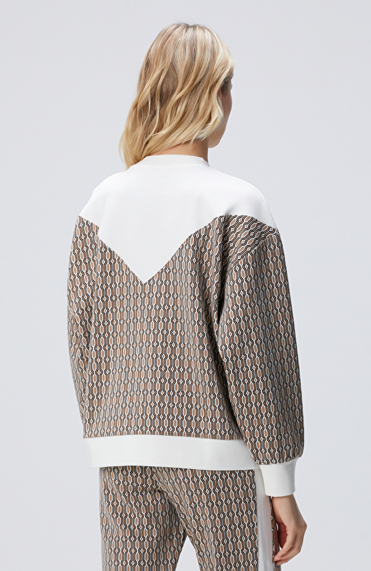 Kırık Beyaz Bej Desenli Sweatshirt