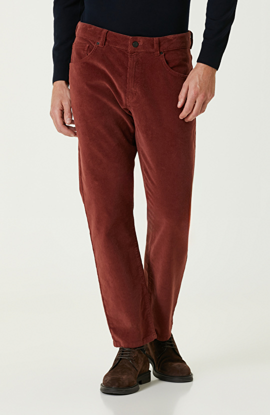 Kiremit Fitilli Kadife Casual Pantolon