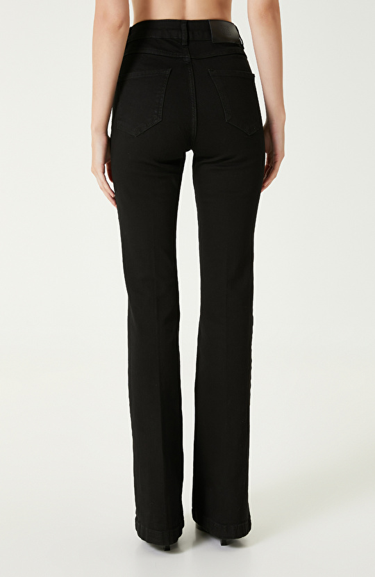 Black Accessorized Flare Cut Denim Trousers