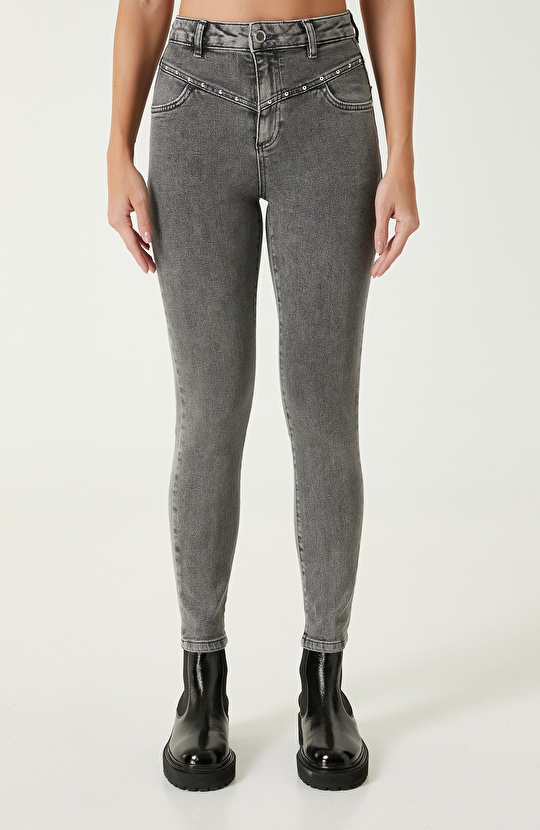 Antrasit Troklu Skinny Kalıp Denim Pantolon