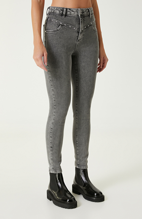 Antrasit Troklu Skinny Kalıp Denim Pantolon