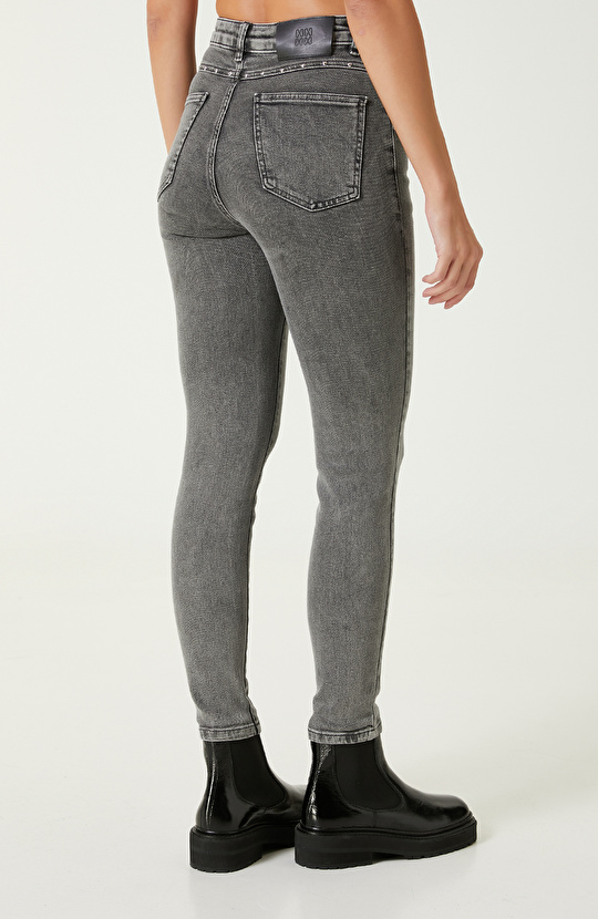 Antrasit Troklu Skinny Kalıp Denim Pantolon