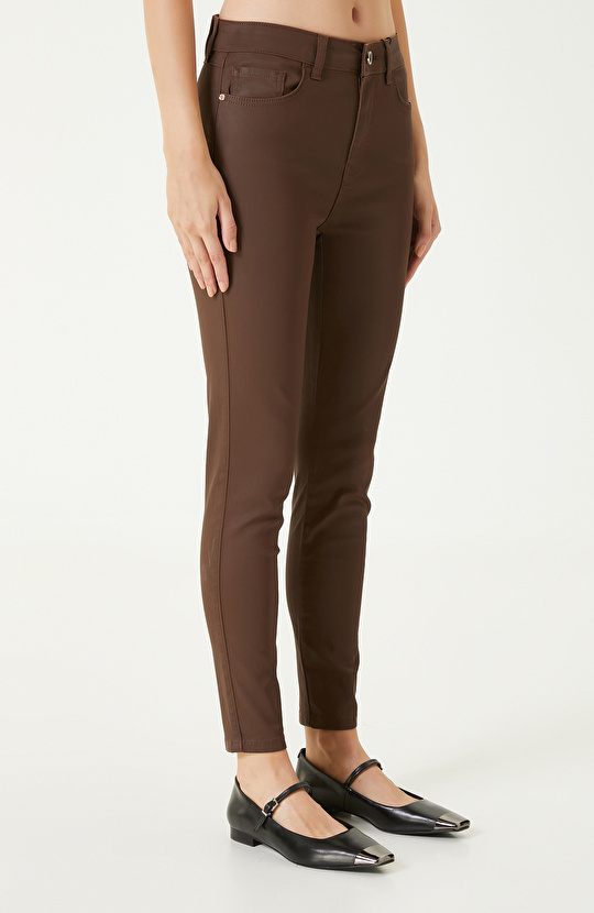 Açık Kahverengi Kaplamalı Skinny Kalıp Denim Pantolon