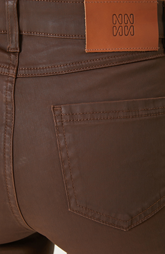 Açık Kahverengi Kaplamalı Skinny Kalıp Denim Pantolon