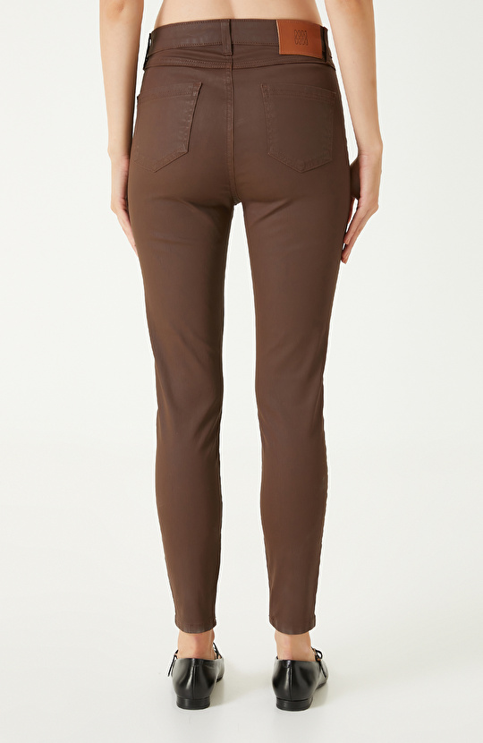 Açık Kahverengi Kaplamalı Skinny Kalıp Denim Pantolon