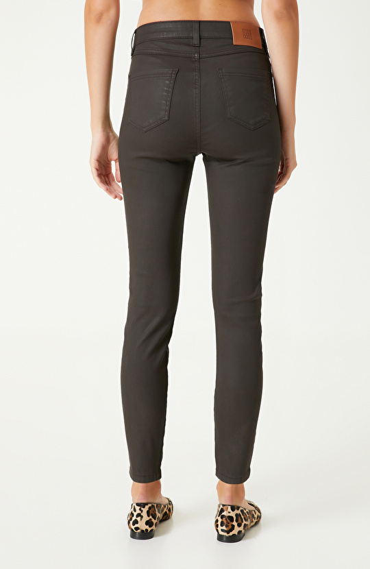 Koyu Kahverengi Kaplamalı Skinny Kalıp Denim Pantolon