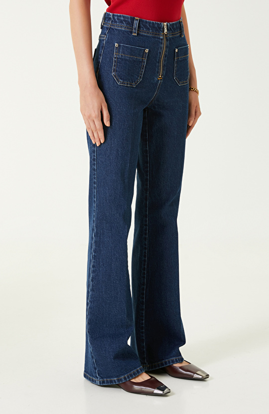 İndigo Flare Kalıp Denim Pantolon