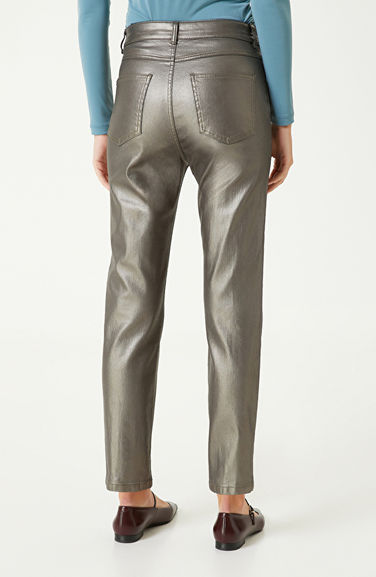 Haki Kaplamalı Slim Fit Denim Pantolon