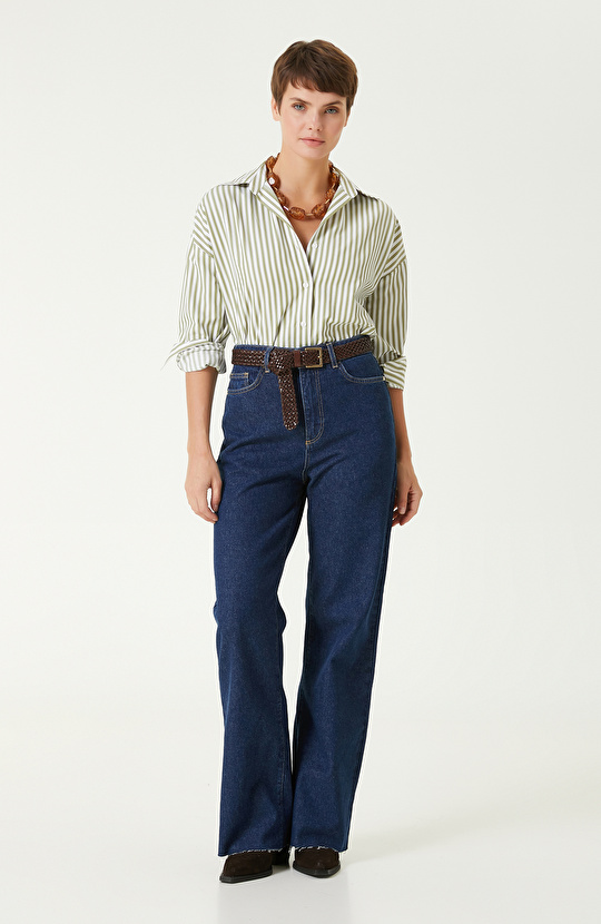 İndigo Geniş Paça Denim Pantolon İndigo Geniş Paça Denim Pantolon
