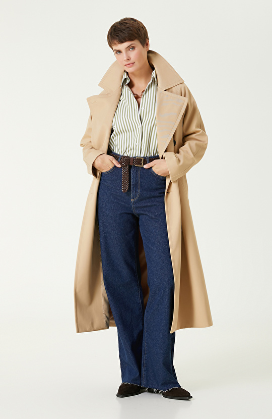 İndigo Geniş Paça Denim Pantolon