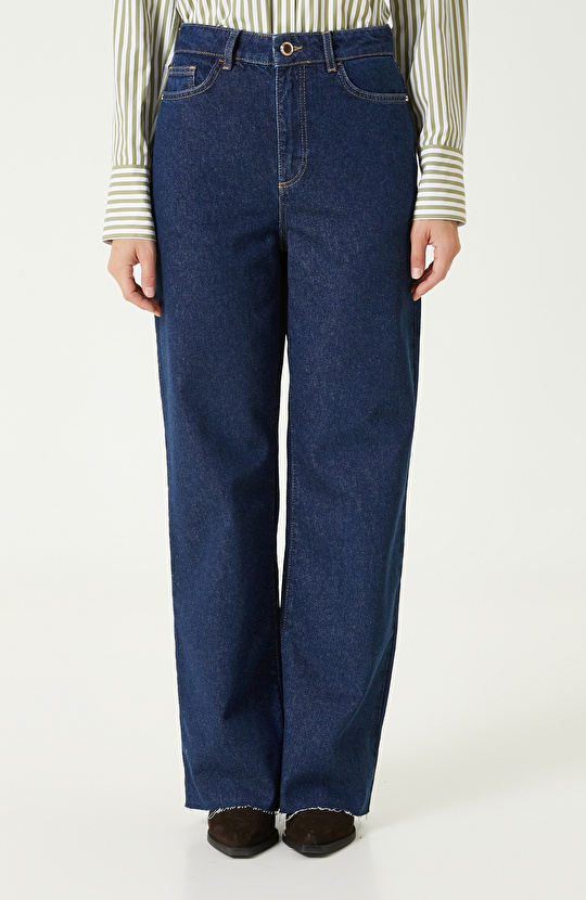İndigo Geniş Paça Denim Pantolon