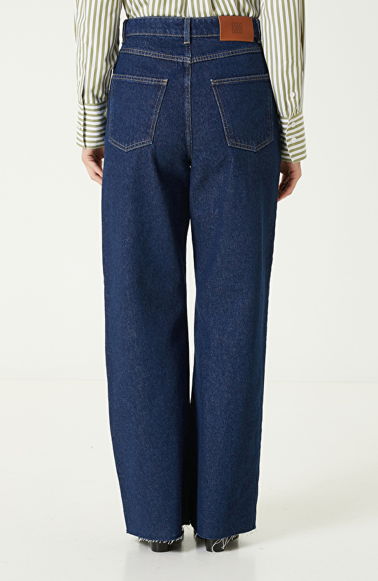İndigo Geniş Paça Denim Pantolon
