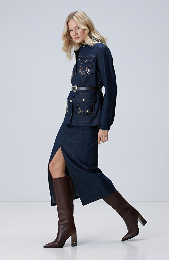 Koyu Indigo Mavi Denim Ceket