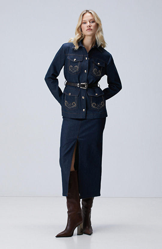 Koyu Indigo Mavi Denim Ceket