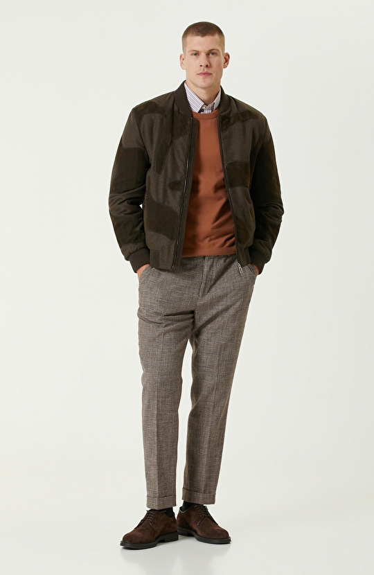 Kahverengi Keten Karışımlı Kazayağı Pantolon Kahverengi Keten Karışımlı Kazayağı Pantolon