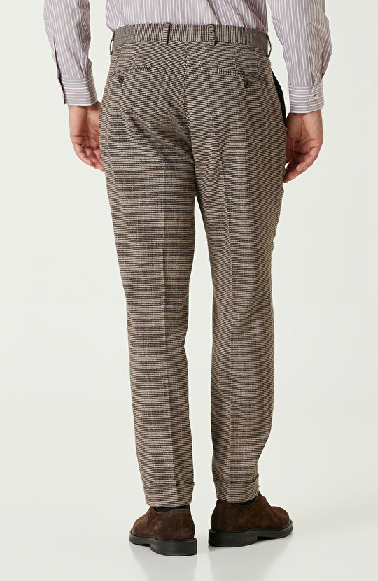 Kahverengi Keten Karışımlı Kazayağı Pantolon