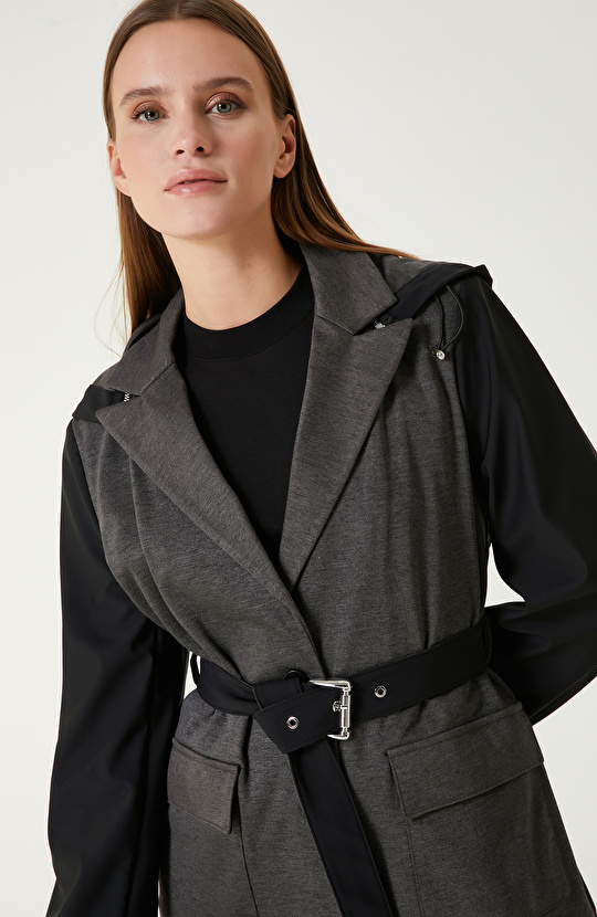 Siyah N-Tech Kemerli Ceket