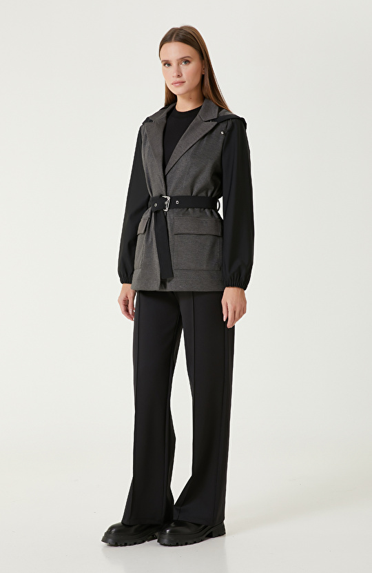 Siyah N-Tech Kemerli Ceket