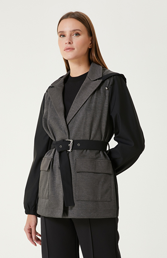 Siyah N-Tech Kemerli Ceket