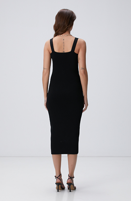 Siyah Midi Triko Elbise