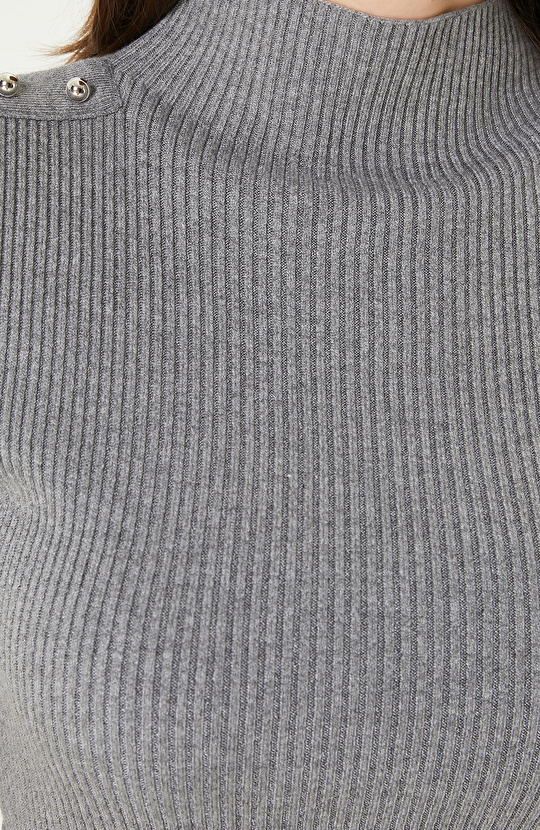 Gri Melanj Evaze Form Triko Elbise