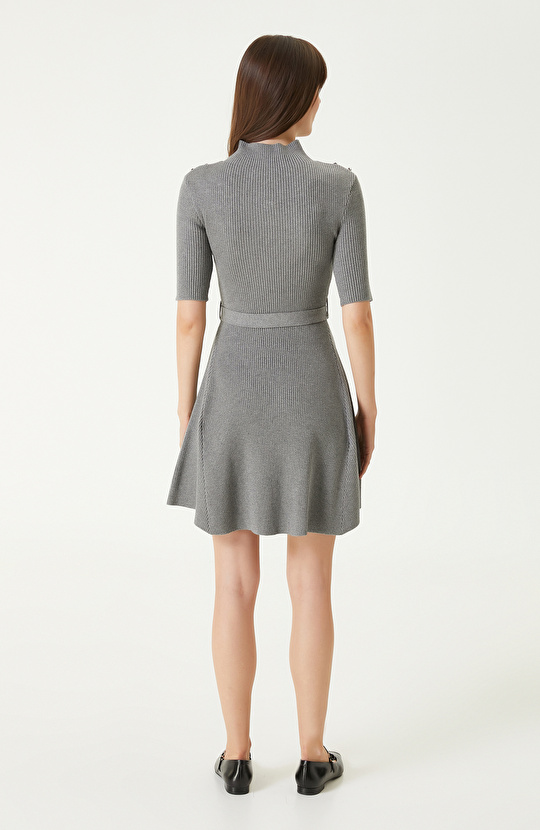 Gri Melanj Evaze Form Triko Elbise