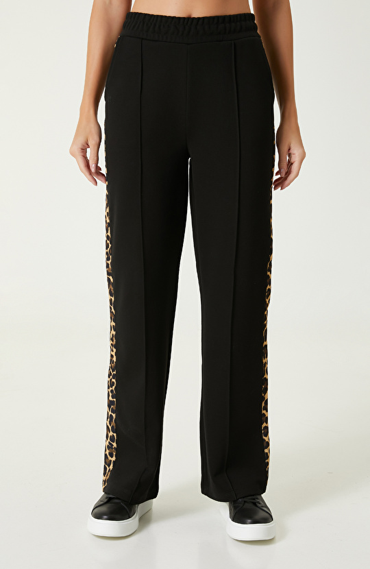 Siyah N-Tech Leopar Detaylı Eşofman Altı