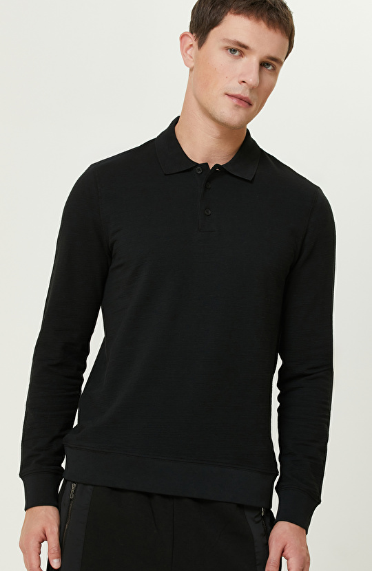 Siyah Polo Yaka SweaTshirt
