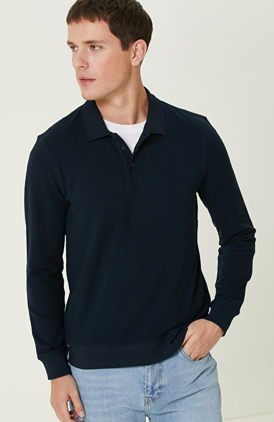 Lacivert Polo Yaka SweaTshirt