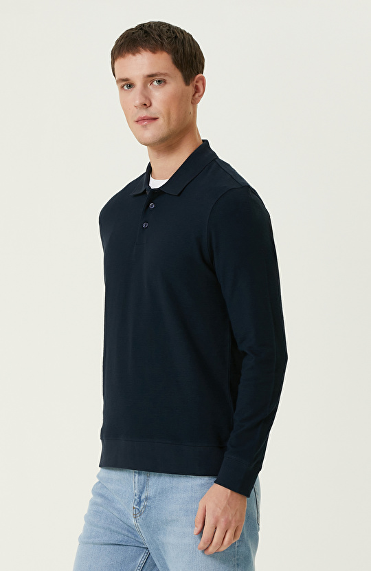 Lacivert Polo Yaka SweaTshirt