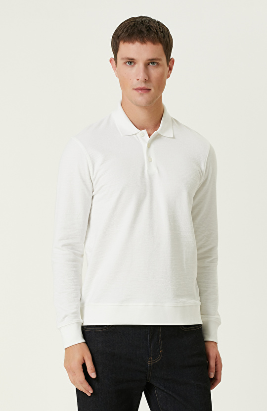 Kırık Beyaz Polo Yaka SweaTshirt