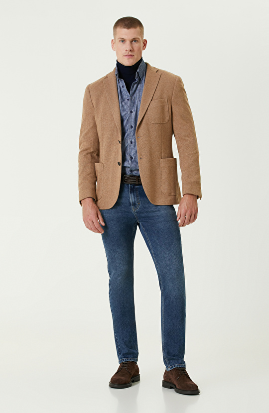 Lacivert Diyagonal Carrot Fıt Denim Pantolon Lacivert Diyagonal Carrot Fıt Denim Pantolon