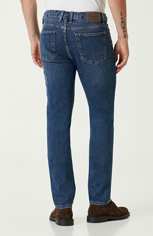 Lacivert Diyagonal Carrot Fıt Denim Pantolon