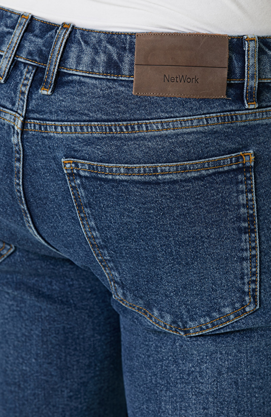 Lacivert Diyagonal Carrot Fıt Denim Pantolon