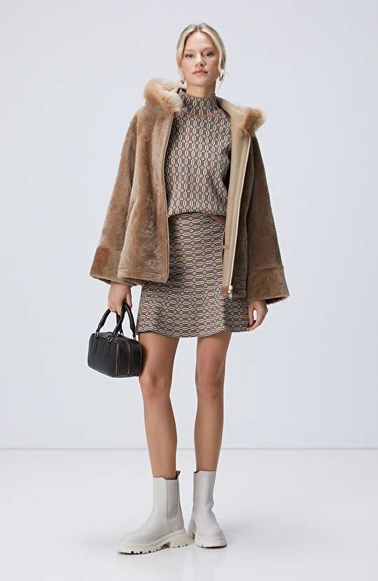 Kırık Beyaz Bej Mini Etek