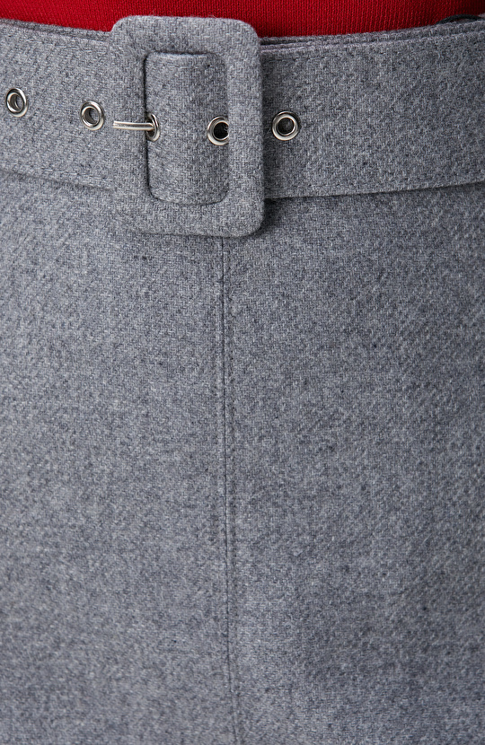 Gri Melanj Midi Yün Etek