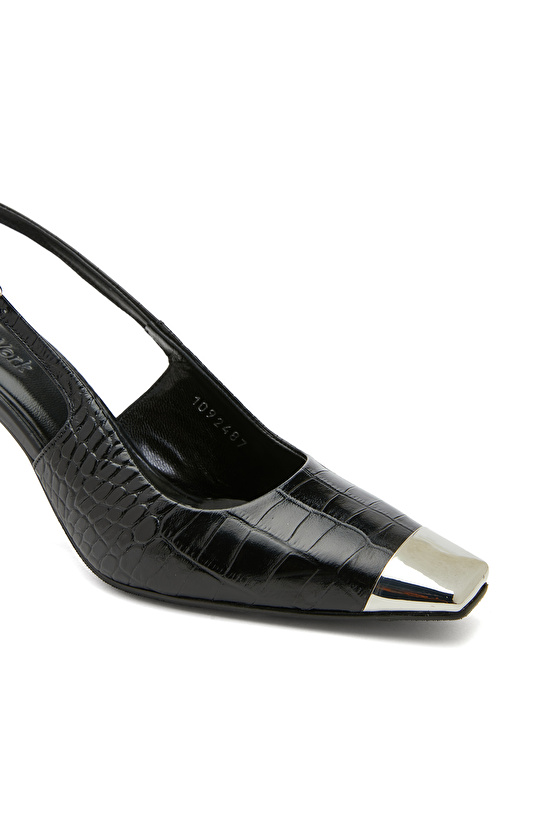 Siyah Kroko Kadın Deri Ayakkabı